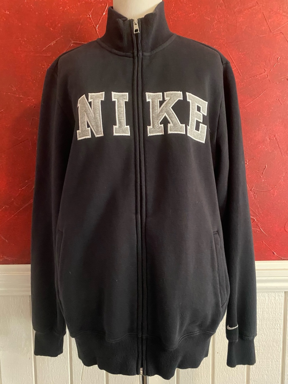 Nike Black Zip-Up Sweatshirt with White Logo on Chest, XL